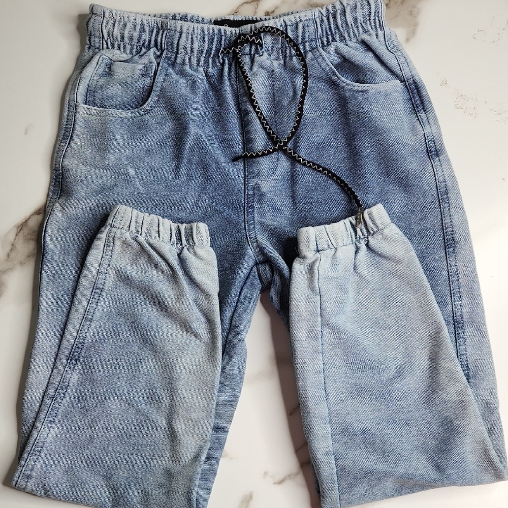 Light Blue Tapered Denim Jeans with Elastic Waist